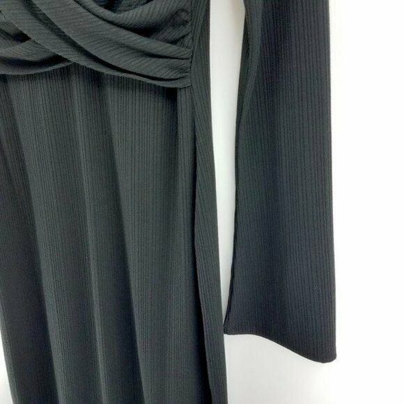 Reformation Nessa Dress Ribbed Maxi Length High Neck Long Sleeve Black Medium - Picture 8 of 12